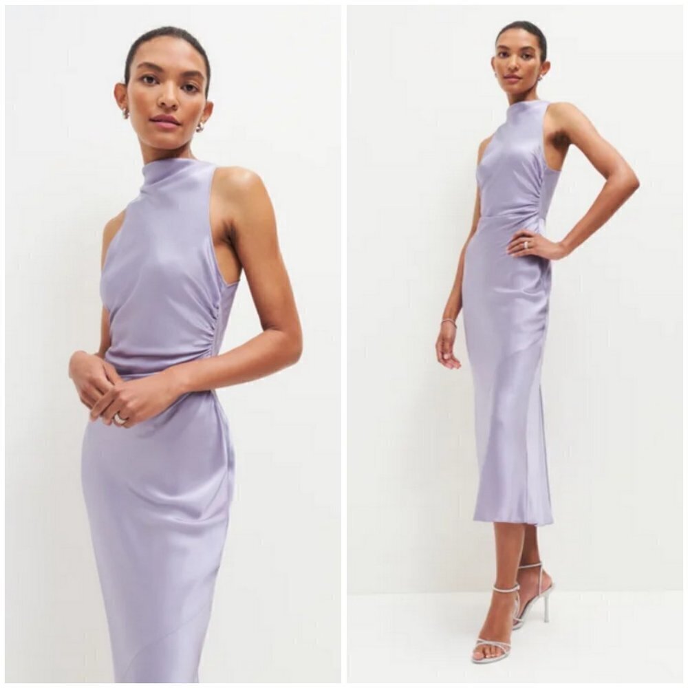 💕REFORMATION💕 Casette Silk Dress ~ Aura Lavender 10 NWT - Picture 2 of 15